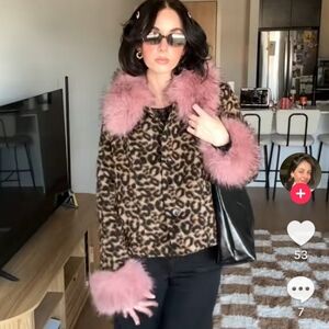 Dot & Lu Alicia Leopard Jacket With Pink Faux Fur XSmall